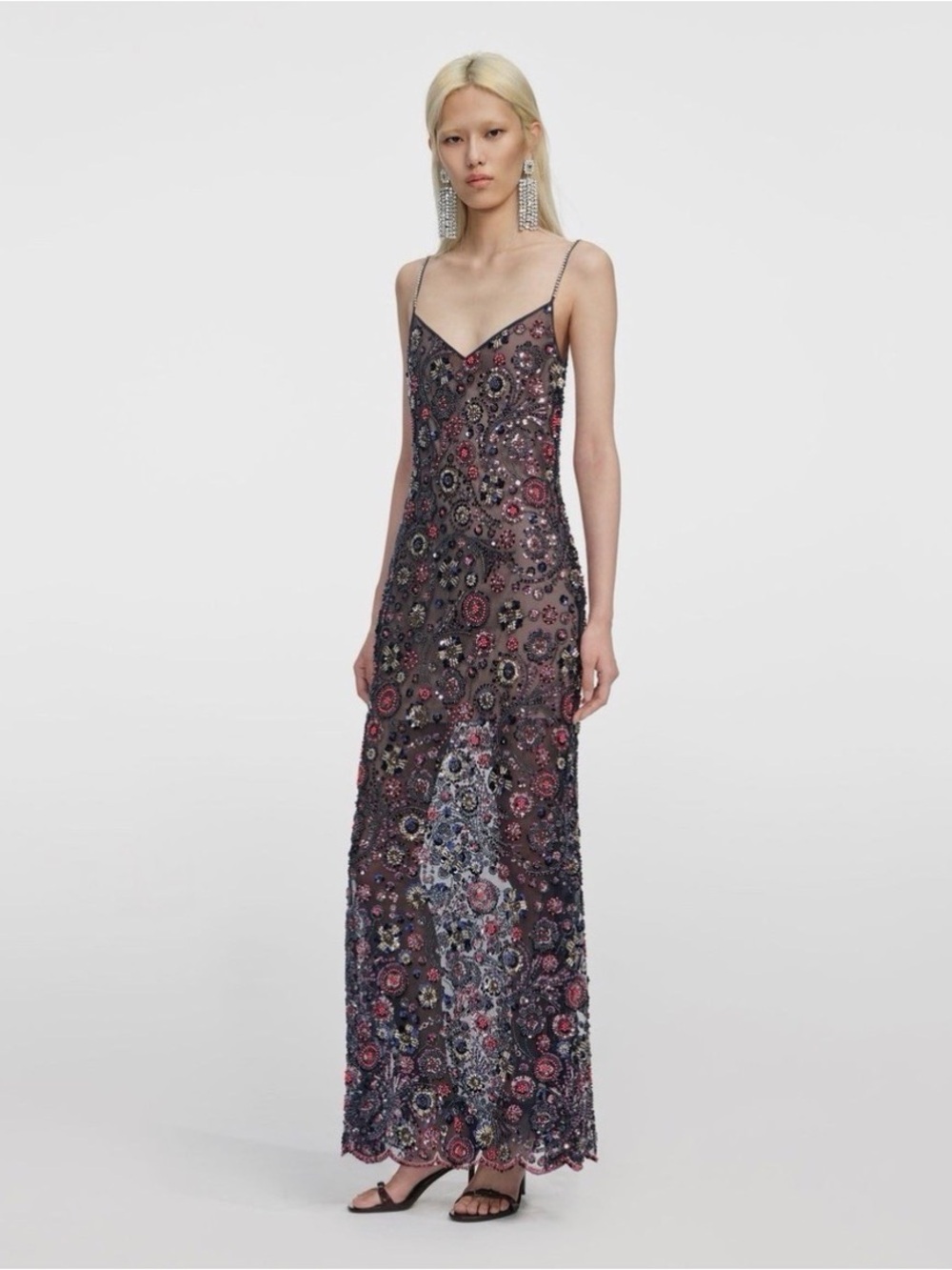 Self-Portrait Navy Floral Sequin Dress
